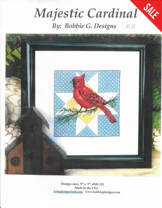 Bobbie G. Majestic Cardinal bird cross stitch pattern