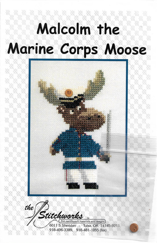 Stitchworks Malcolm the Marine Corps Moose USMC cross stitch pattern