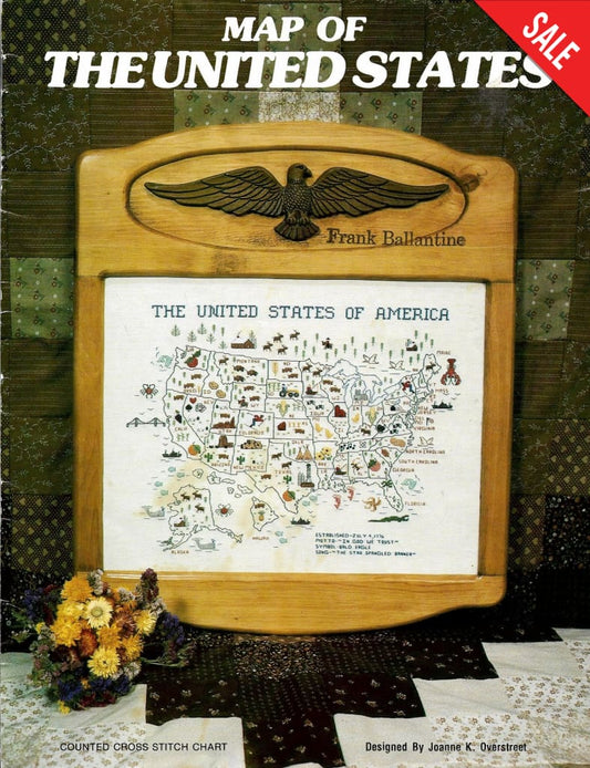 Smokey Mountain Map of the united States cross stitch pattern