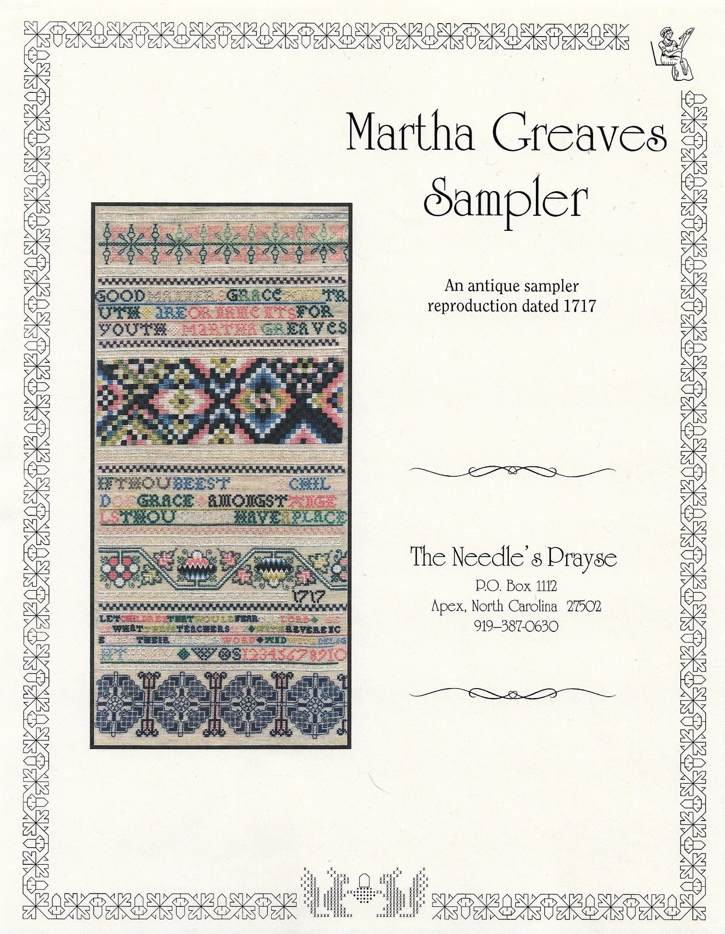 Needle's Prayse Martha Greaves Sampler cross stitch pattern