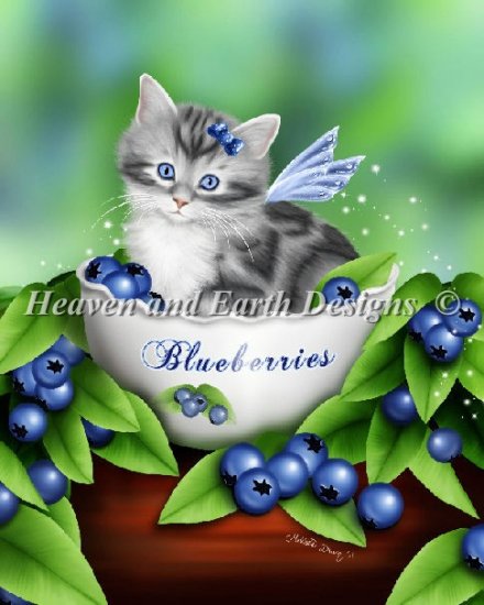 Heaven and Earth Designs Mini Blueberry Kitten cross stitch pattern