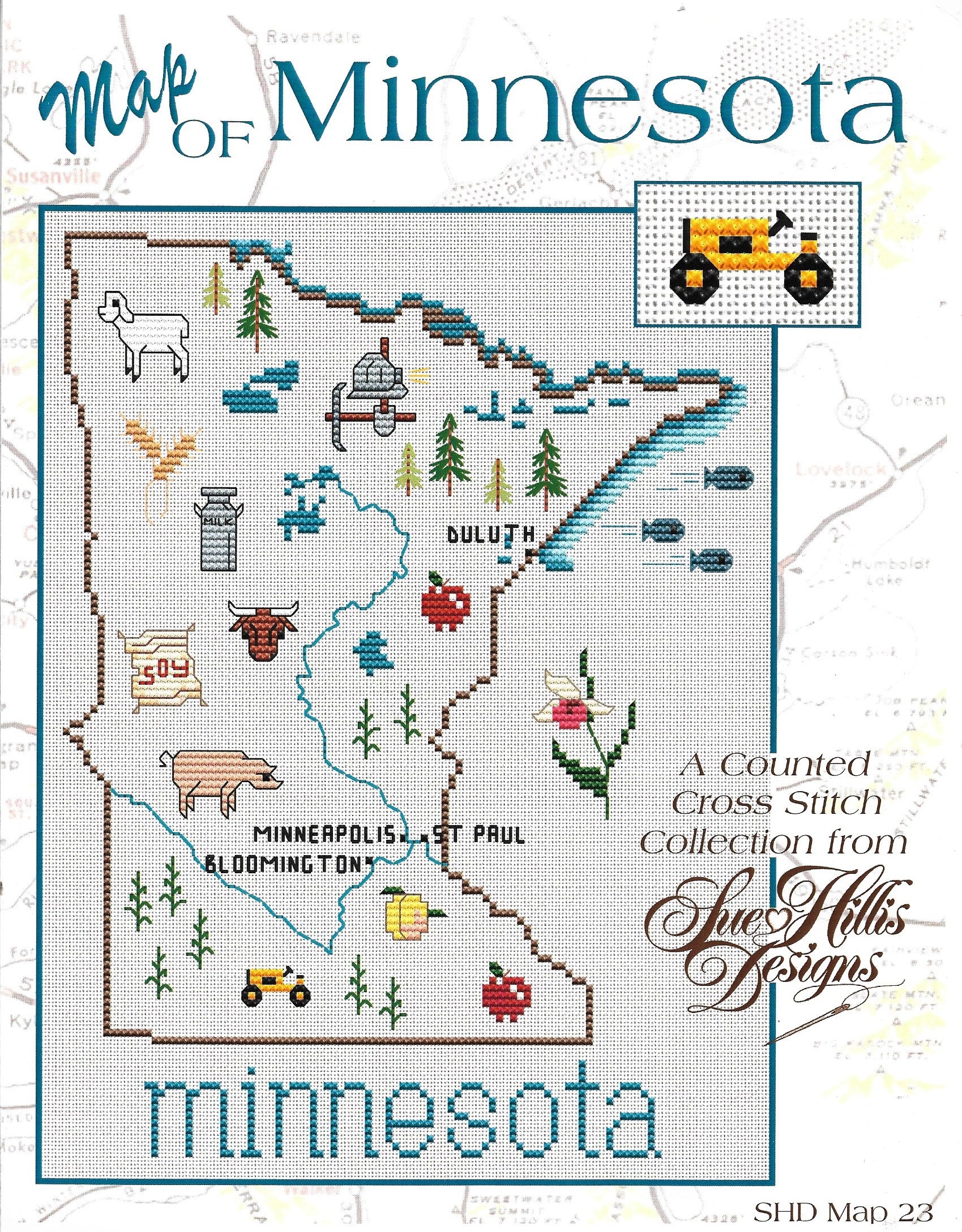 Sue Hillis Minnesota SHD Map 23 cross stitch pattern