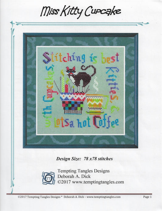 Tempting Tangle Miss Kitty Cupcake cross stitch pattern