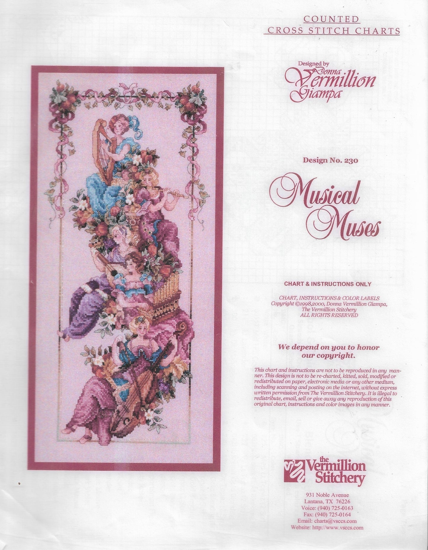 Vermillion Stitchery Musical Notes cross stitch pattern