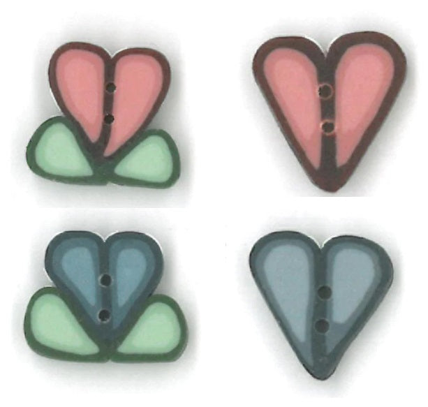 Just Another Button Company Heart & Heart Flower, NH1007 clay buttons