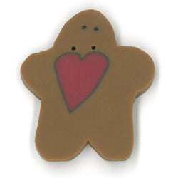 Just Another Button Company Gingerbread with Heart, NH1020 clay 2-hole button