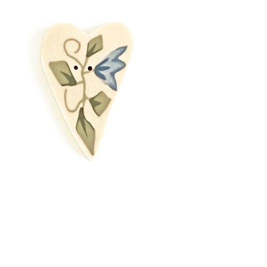 Just Another Button Company Tulip Heart, NH1038 flower handmade clay 2-hole button