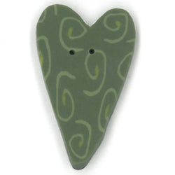 Just Another Button Company Green Nancy's Heart, NH1044 clay handmade 2-hole button
