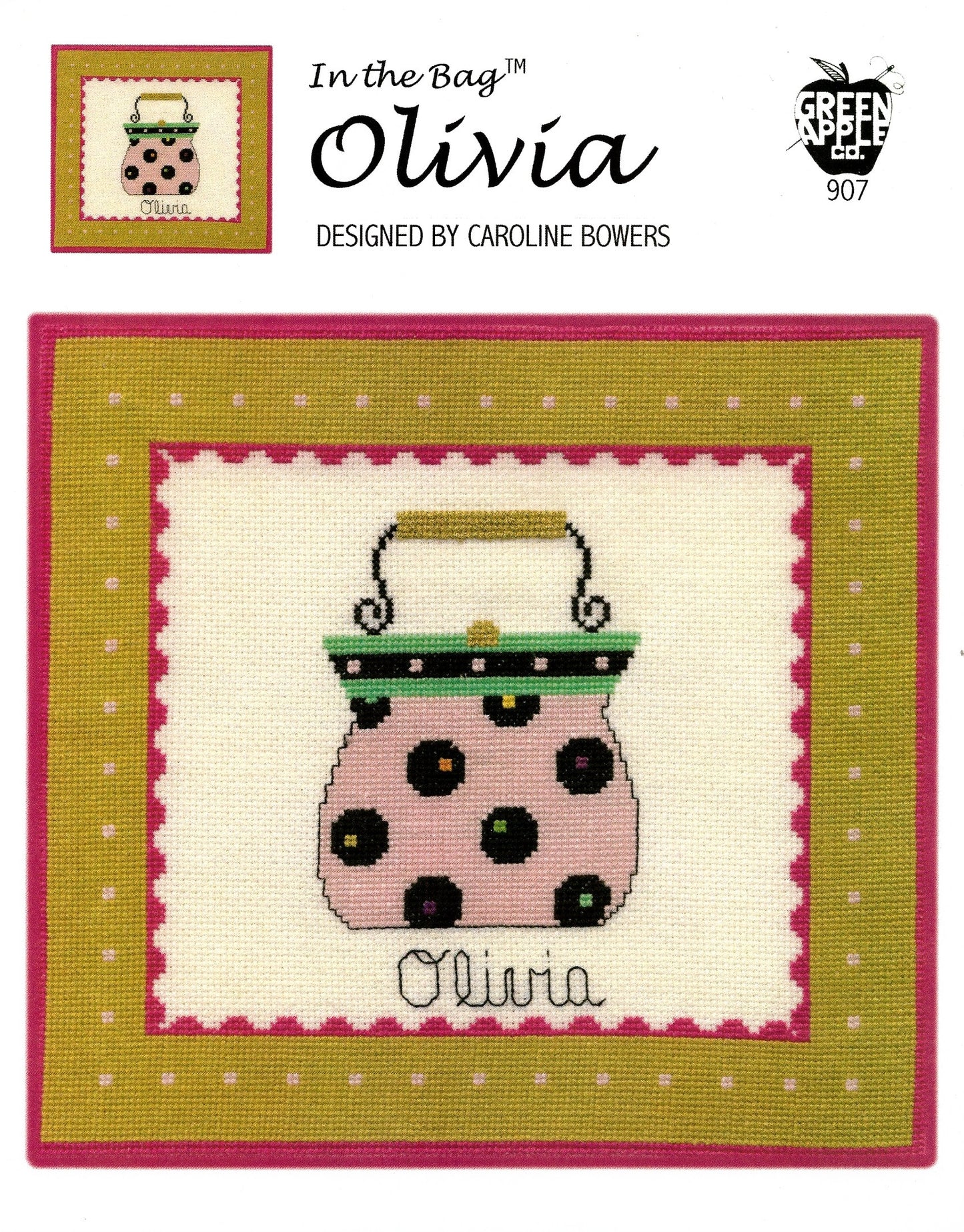 Green Apple Olivia purse cross stitch pattern