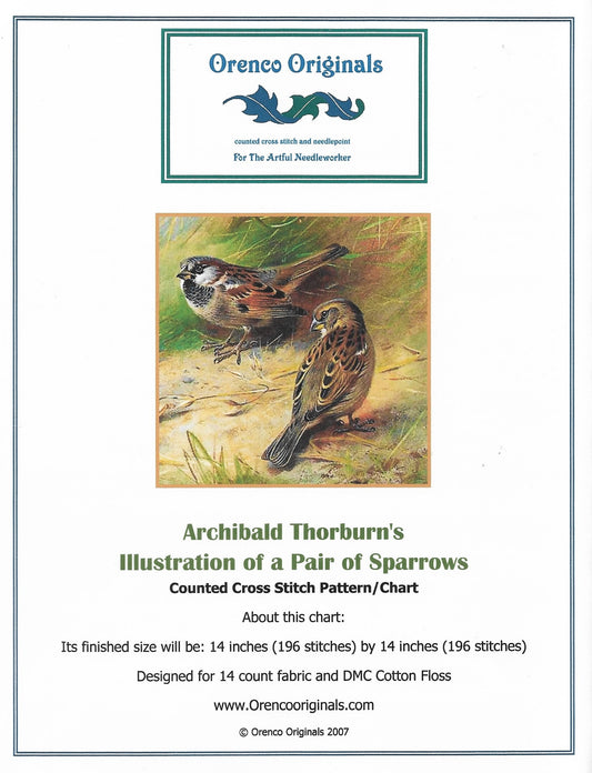 Orenco Pair of Sparrows Archibald Thorburn bird cross stitch pattern