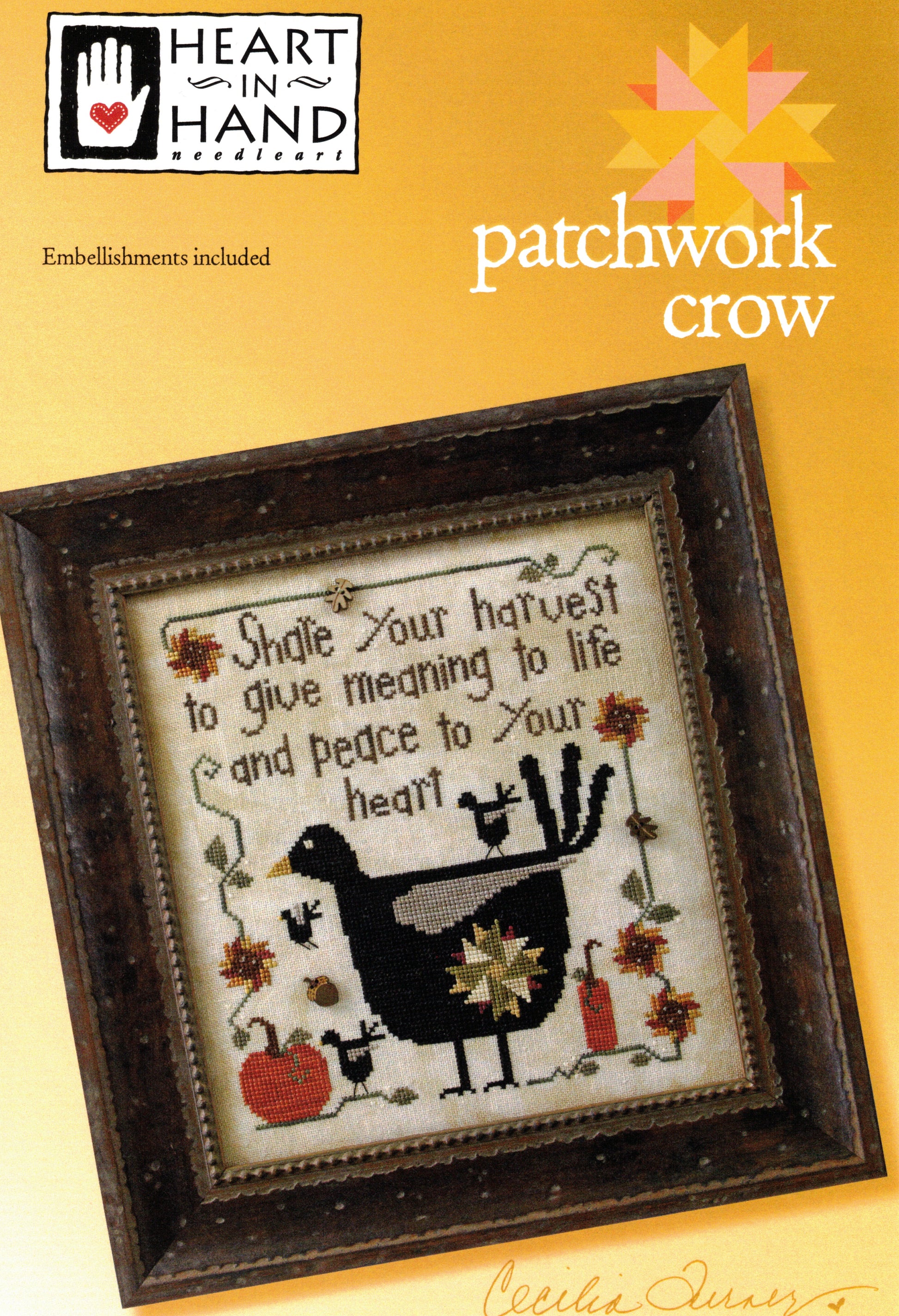 Heart in hand Patchwork Crow Harvest cross stitch pattern