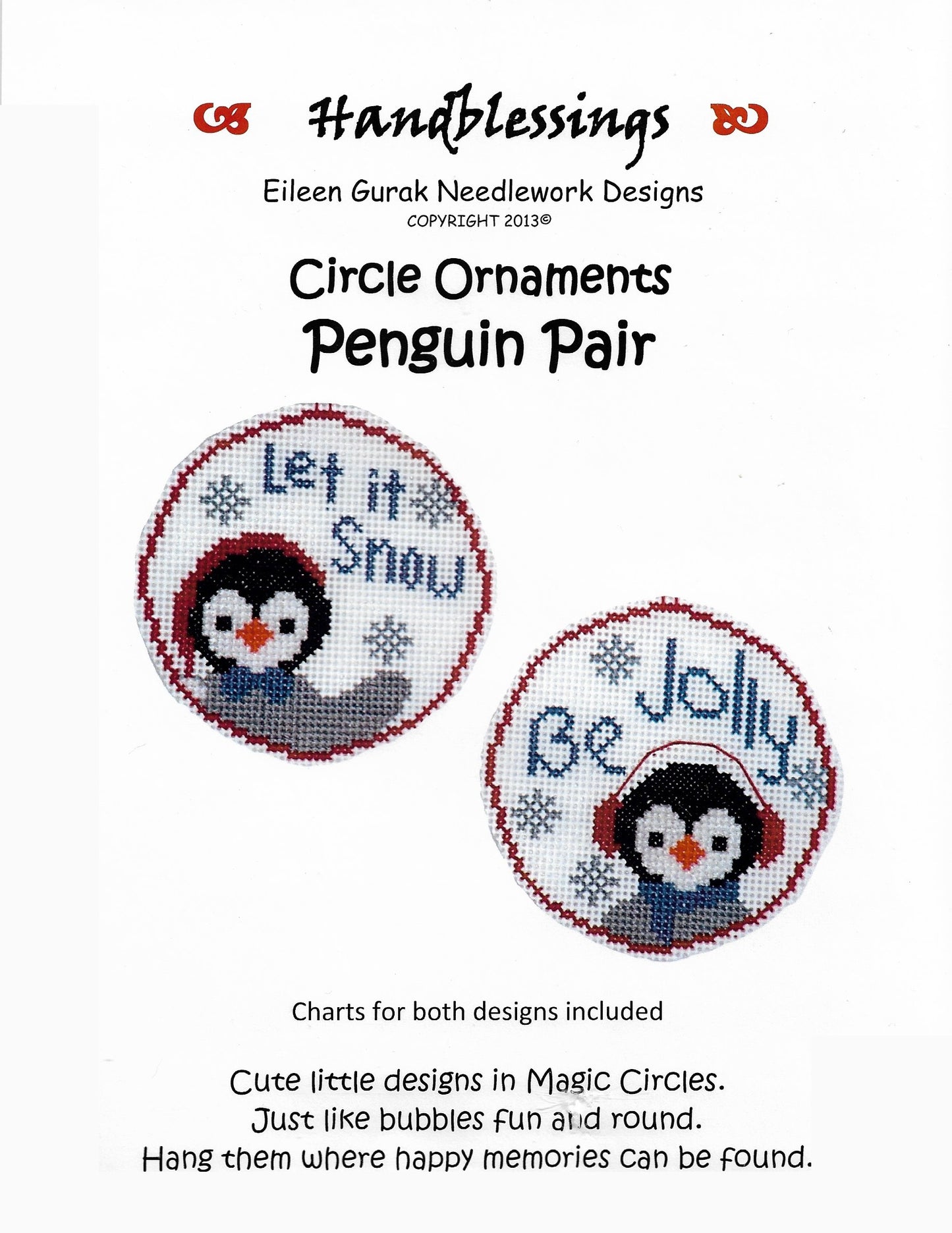 Handblessings penguin Pair Christmas Ornaments cross stitch pattern