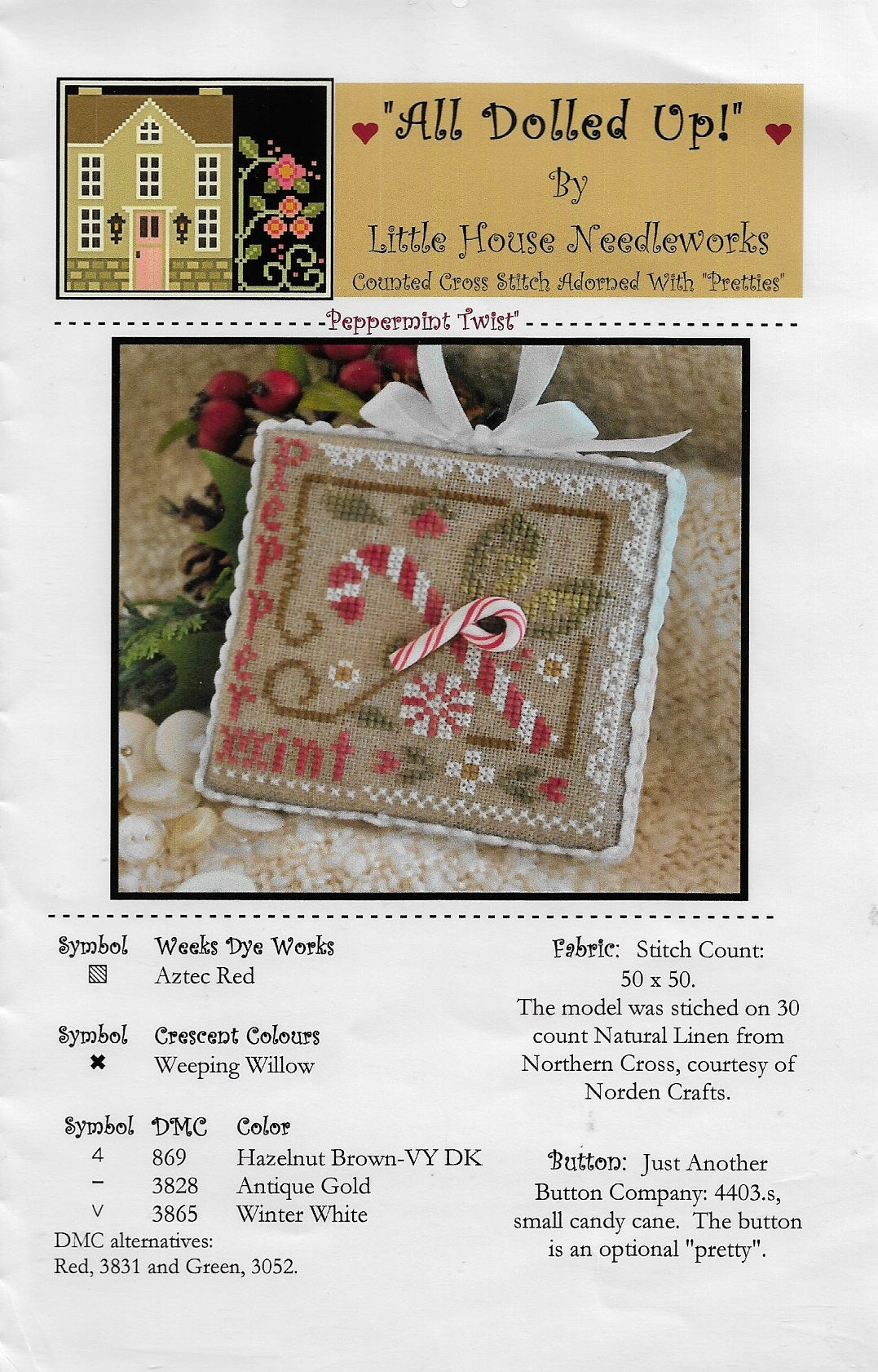 Little House Needleworks Peppermint Twist cross stitch pattern