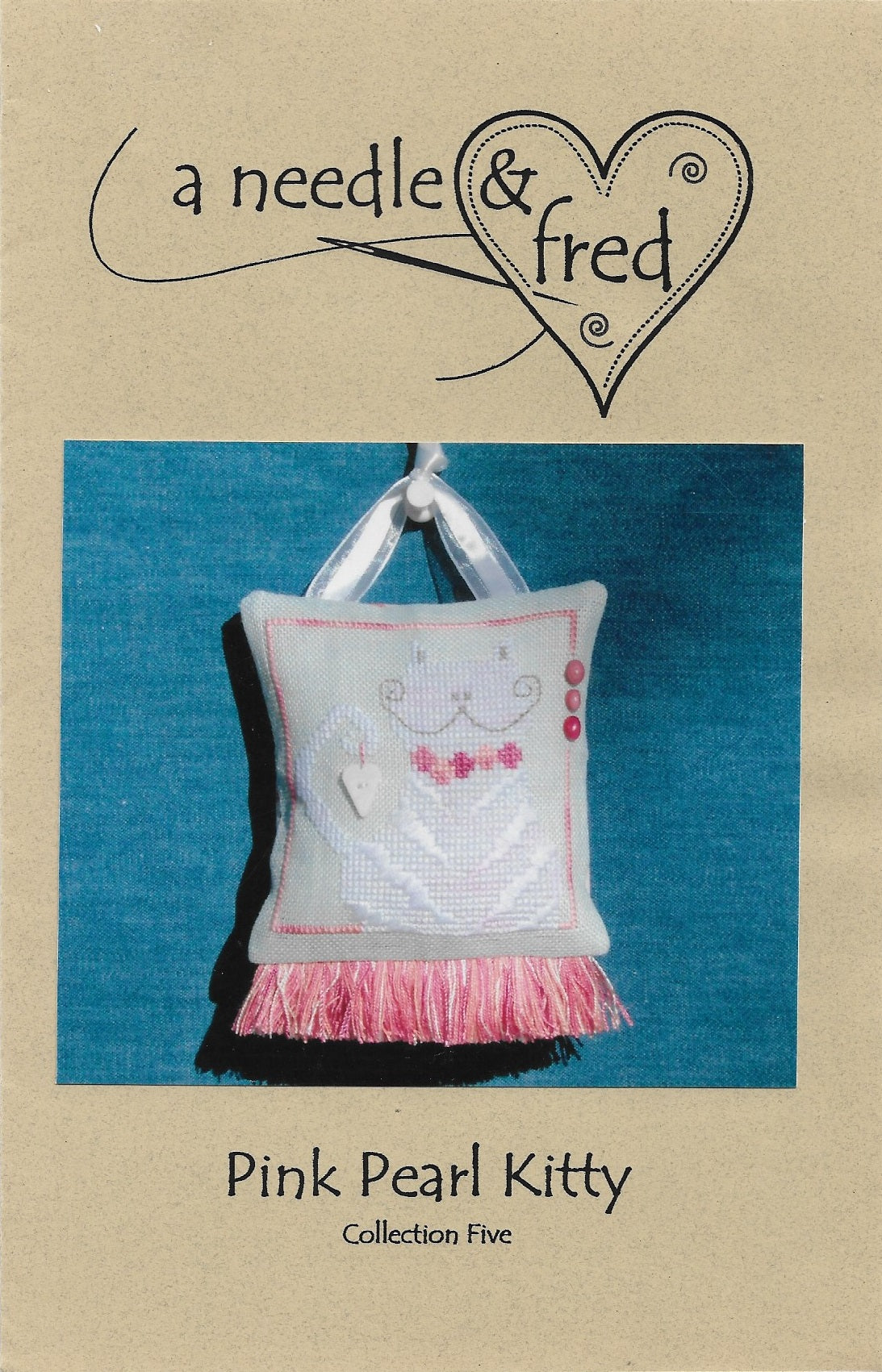 A Needle & Fred Pink Pearl Kitty cat cross stitch pattern