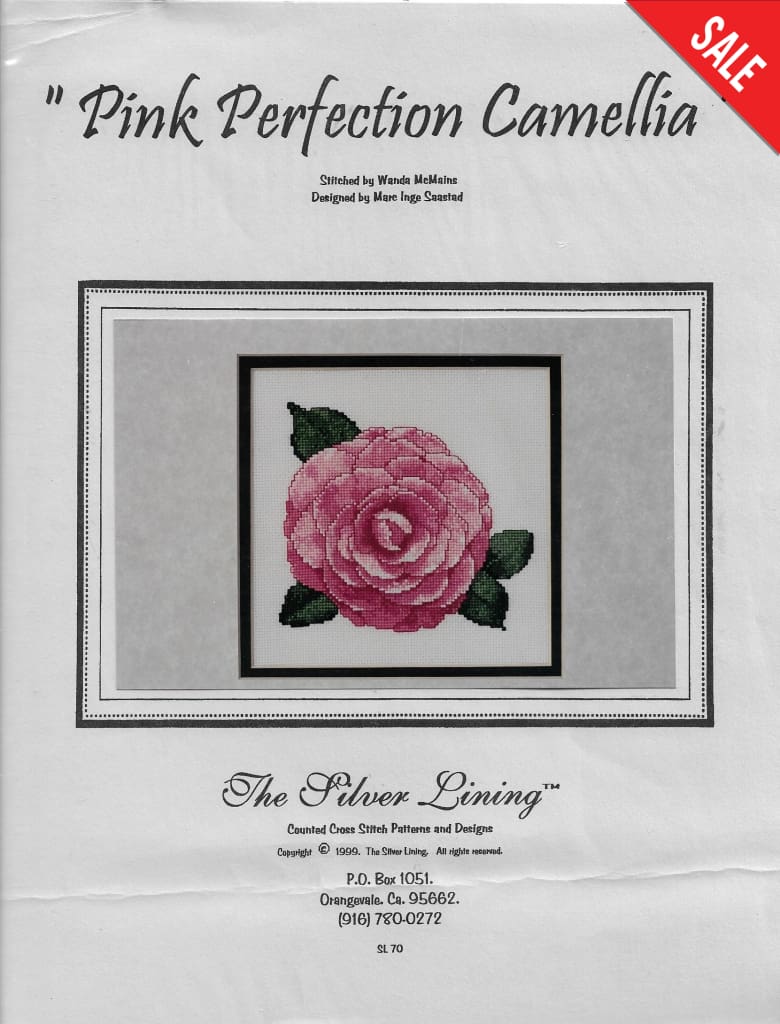 Silver Lining Pink Perfection Camellia rose cross stitch pattern