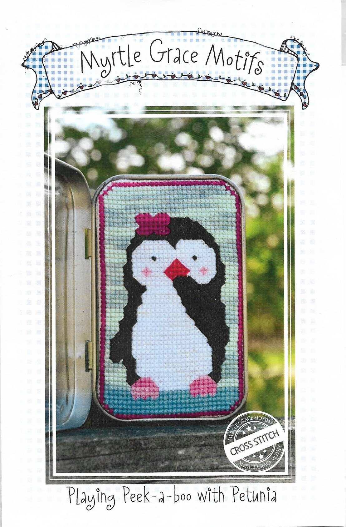 Myrtle Grace Motifs Playing Peek-a-boo with Petunia cross stitch pattern