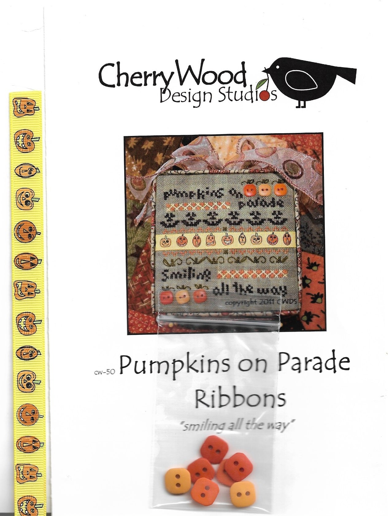 CherryWood Design Studios Pumpkins on Parade Ribbons halloween cross stitch pattern