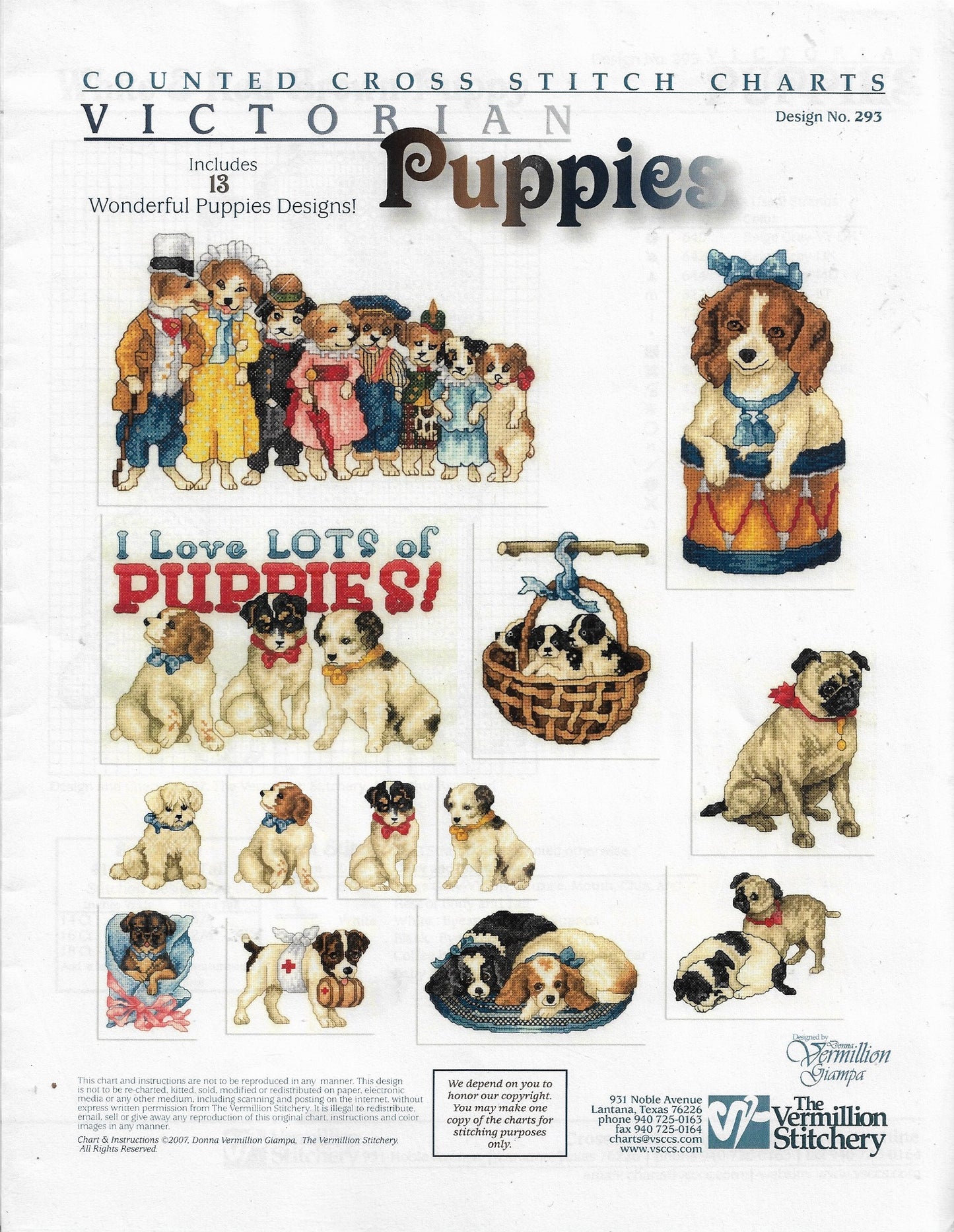 Vermillion Society Victorian Puppies cross stitch pattern