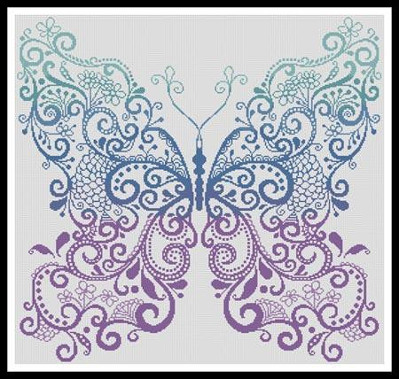 Artesy Purple blue green butterfly tribal cross stitch pattern