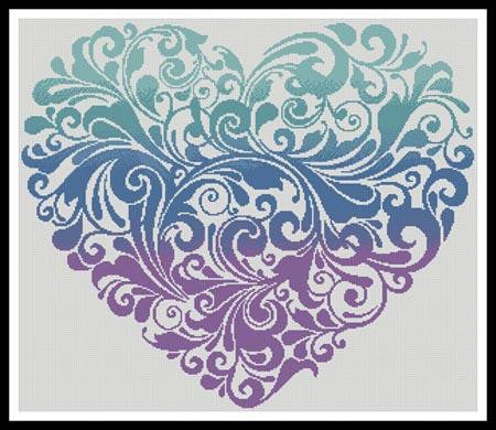 Artesy Purple blue green heart tribal cross stitch pattern
