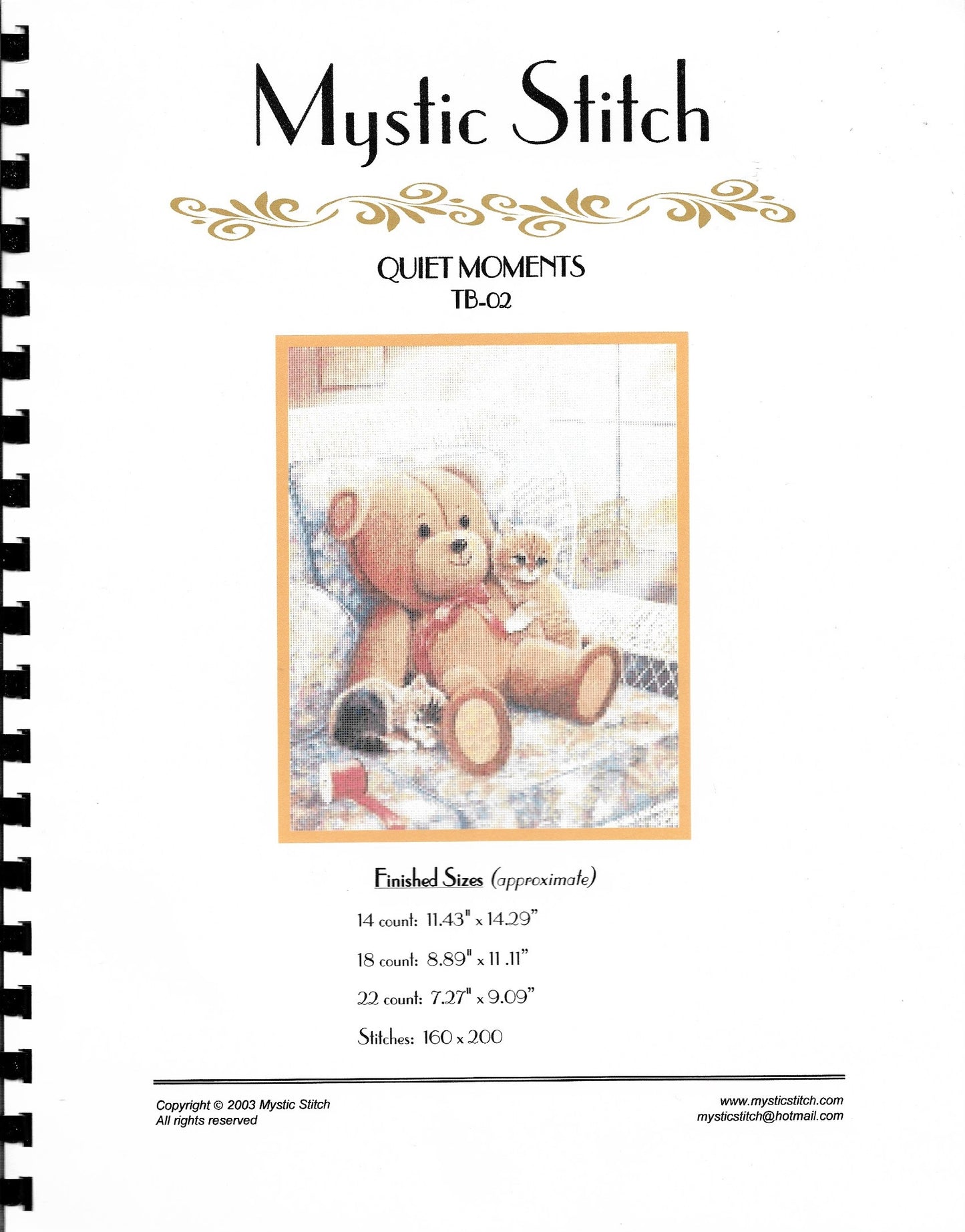 Mystic Stitch Quiet Moments TB-02 baby bear cross stitch pattern