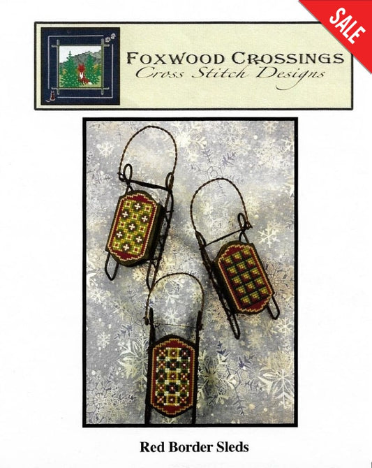 Foxwood Crossings Red Border Sleds christmas cross stitch pattern