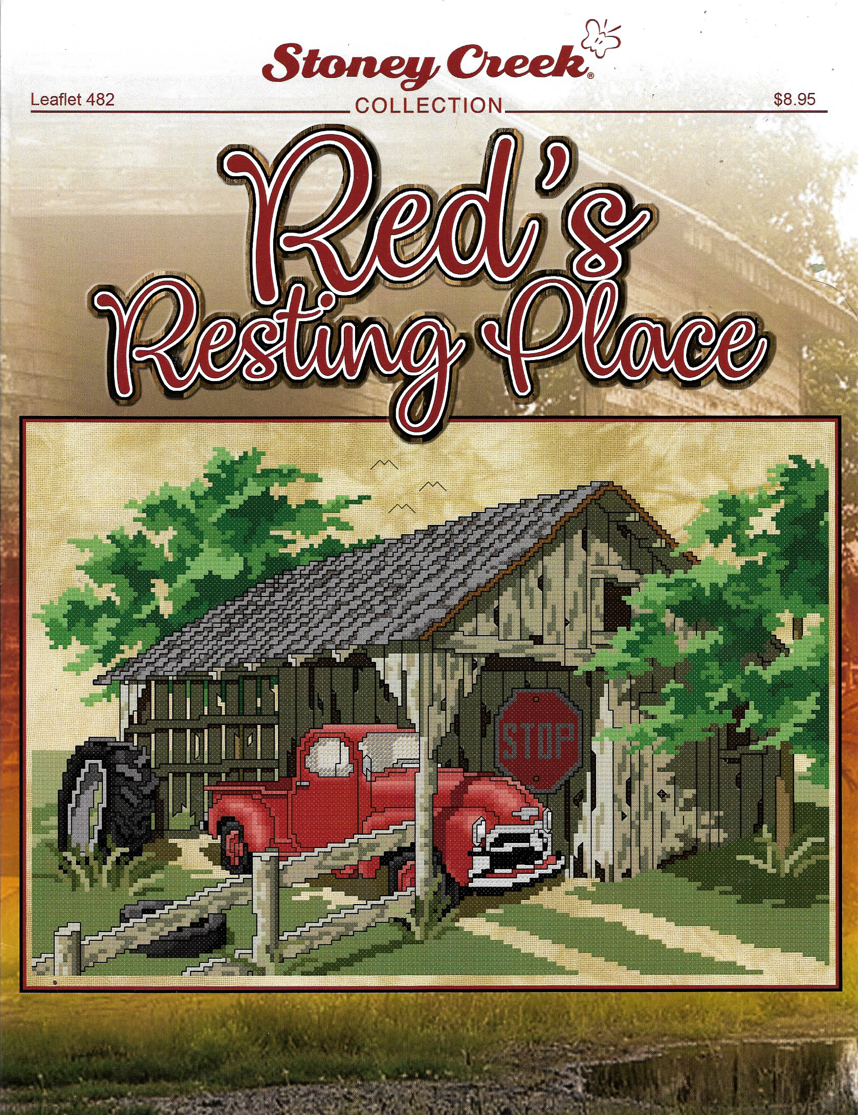 Stoney Creek Red's Resting Place LFT482 Red Truck barn cross stitch pattern
