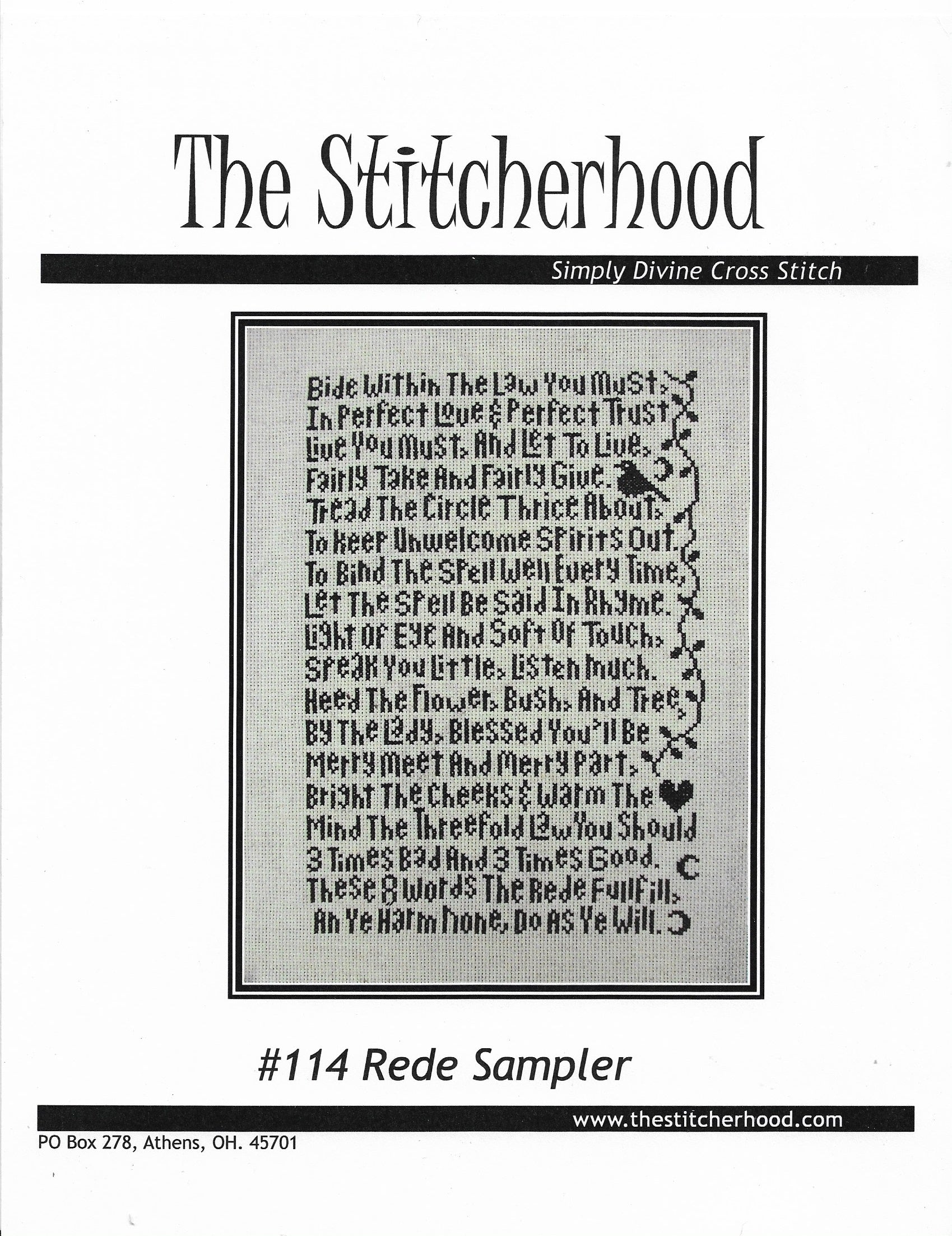 The Stitcherhood Wiccan Reed Sampler cross stitch pattern