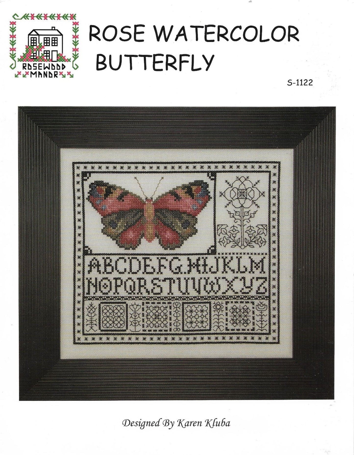 Rosewood Manor Rose Watercolor Butterfly S-1122 cross stitch pattern