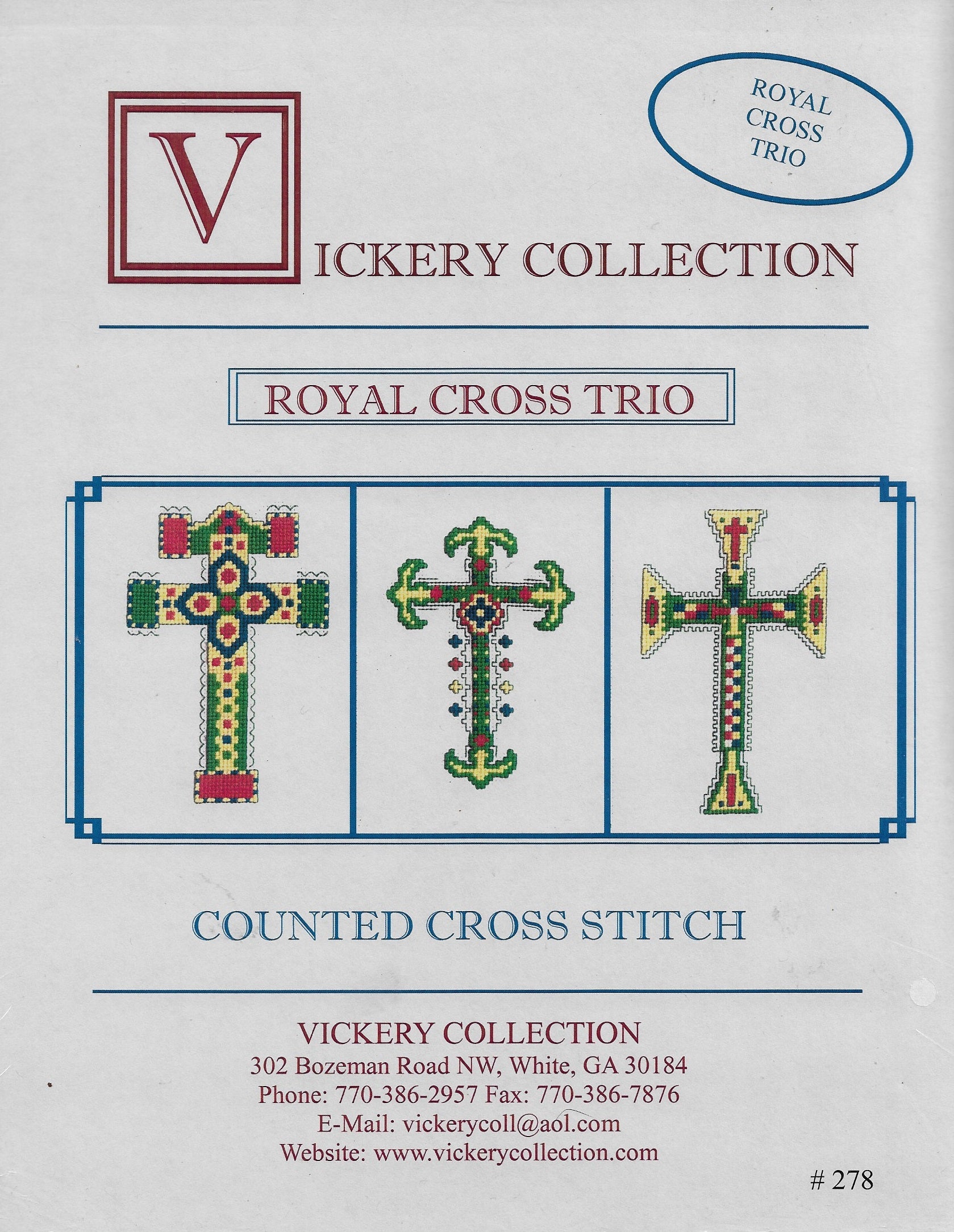 Vickery Collections Royal Cross Trio cross stitch pattern