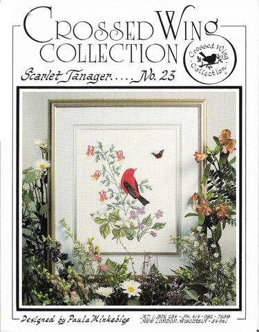 Crossed Wings Scarlet tanager No 23 bird cross stitch pattern