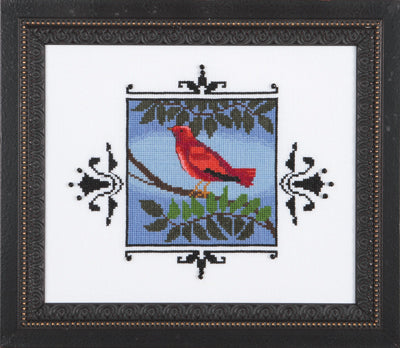Mirabilia Scarlet Tanager NC-188 bird victorian cross stitch
