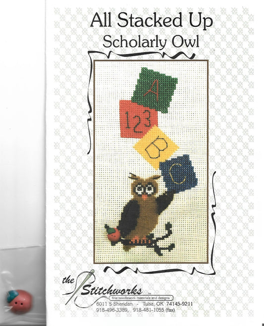 Stitchworks All Stasked Up Scholarly Owl cross stitch pattern