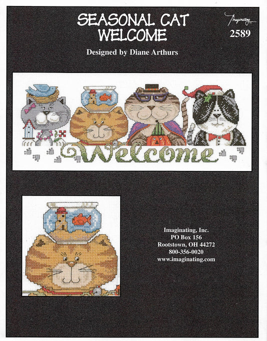 Imaginating Seasonal Cat Welcome 2589 cross stitch pattern