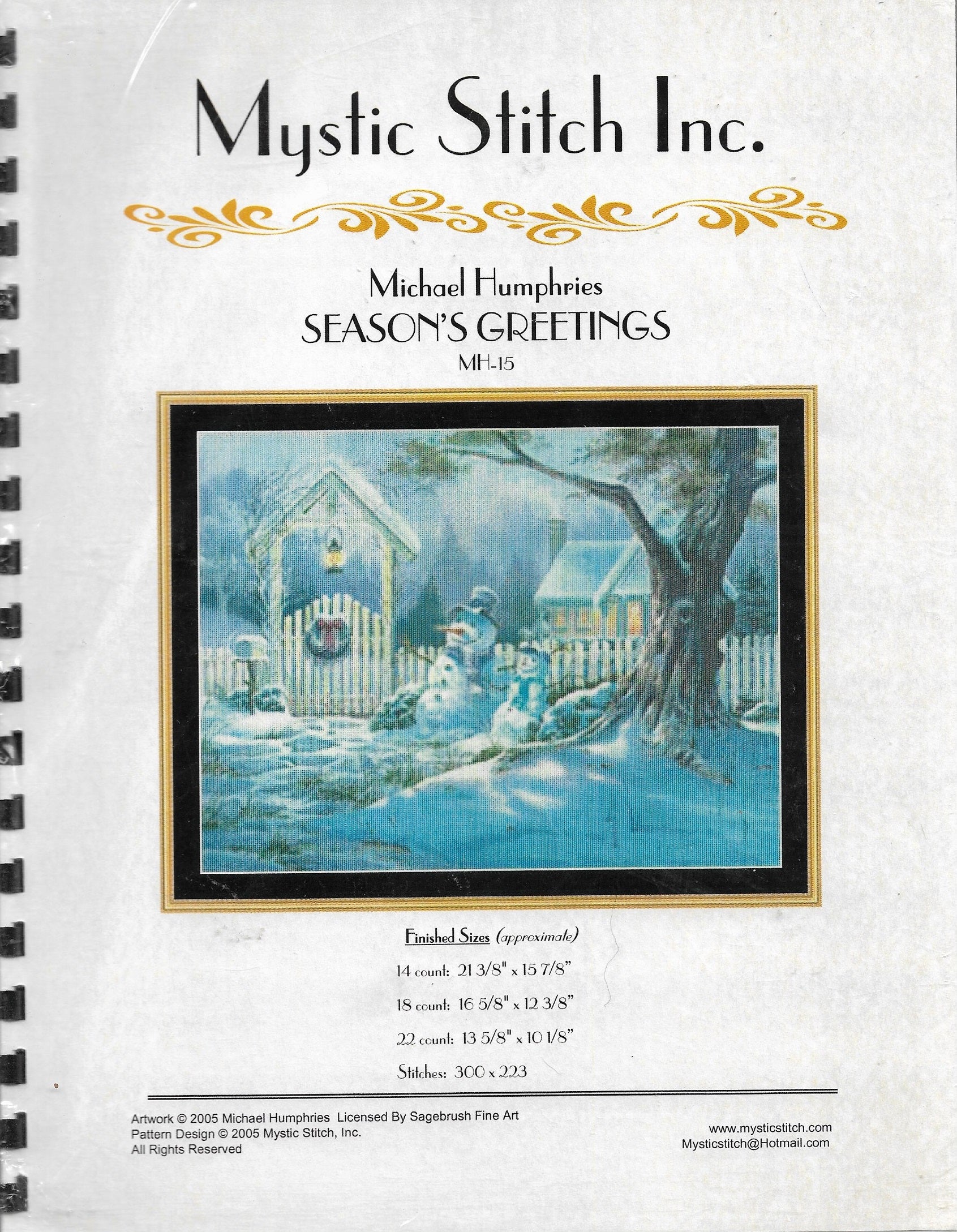 Mystic Stitch Season's Greetings winter snowman cross stitch pattern