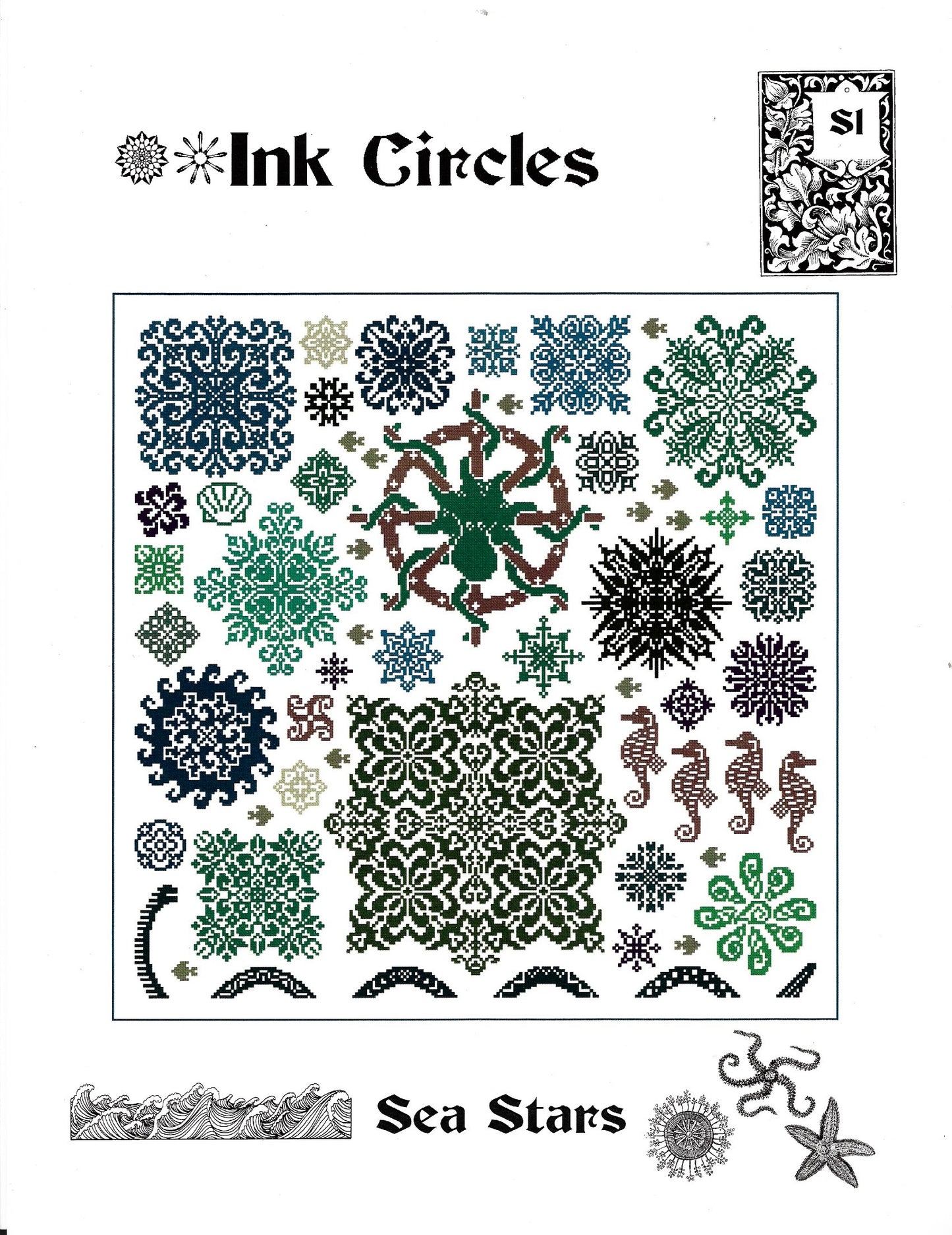 Ink Circles Sea Stars S1 cross stitch mandala pattern