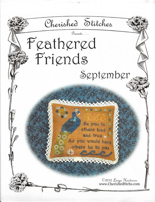 Cherished Stitches Feathered Friends September bird cross stitch pattern