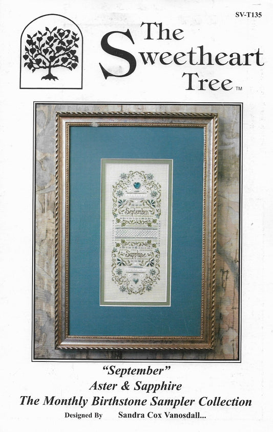 Sweetheart Tree September Aster & Sapphire SV-T135 birthstone cross stitch pattern