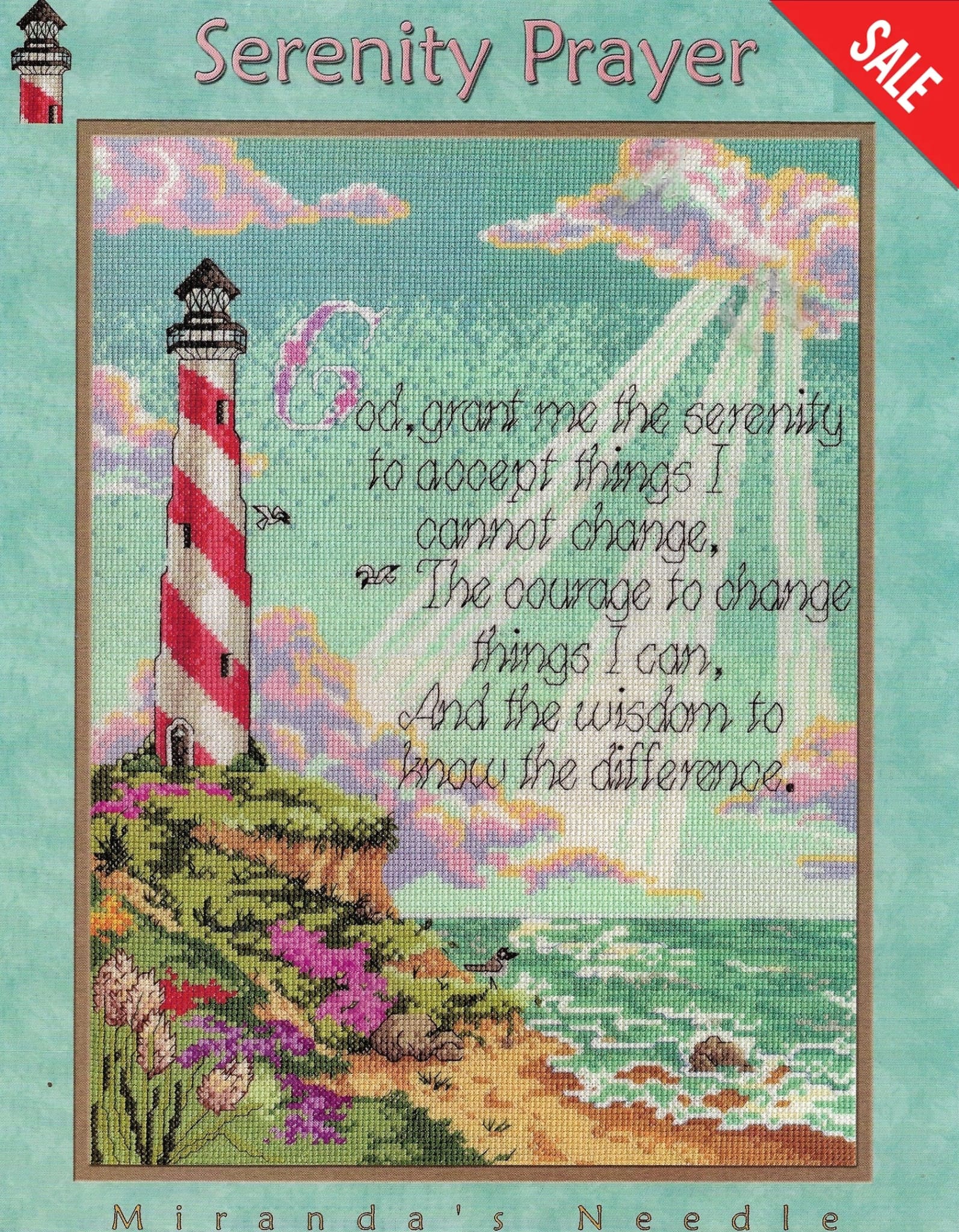 Miranda's Needle Serenity Prayer lighthouse cross stitch pattern