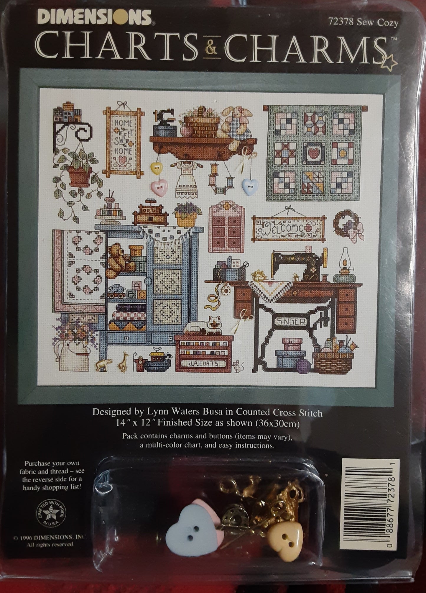 Dimensions Sew Cozy 72378 cross stitch pattern and charms