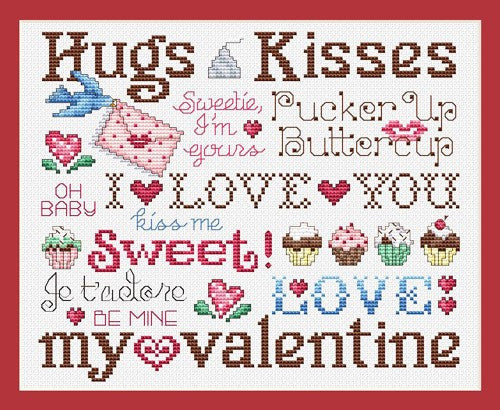 Sue Hillis Hugs and kisses valentines day cross stitch pattern