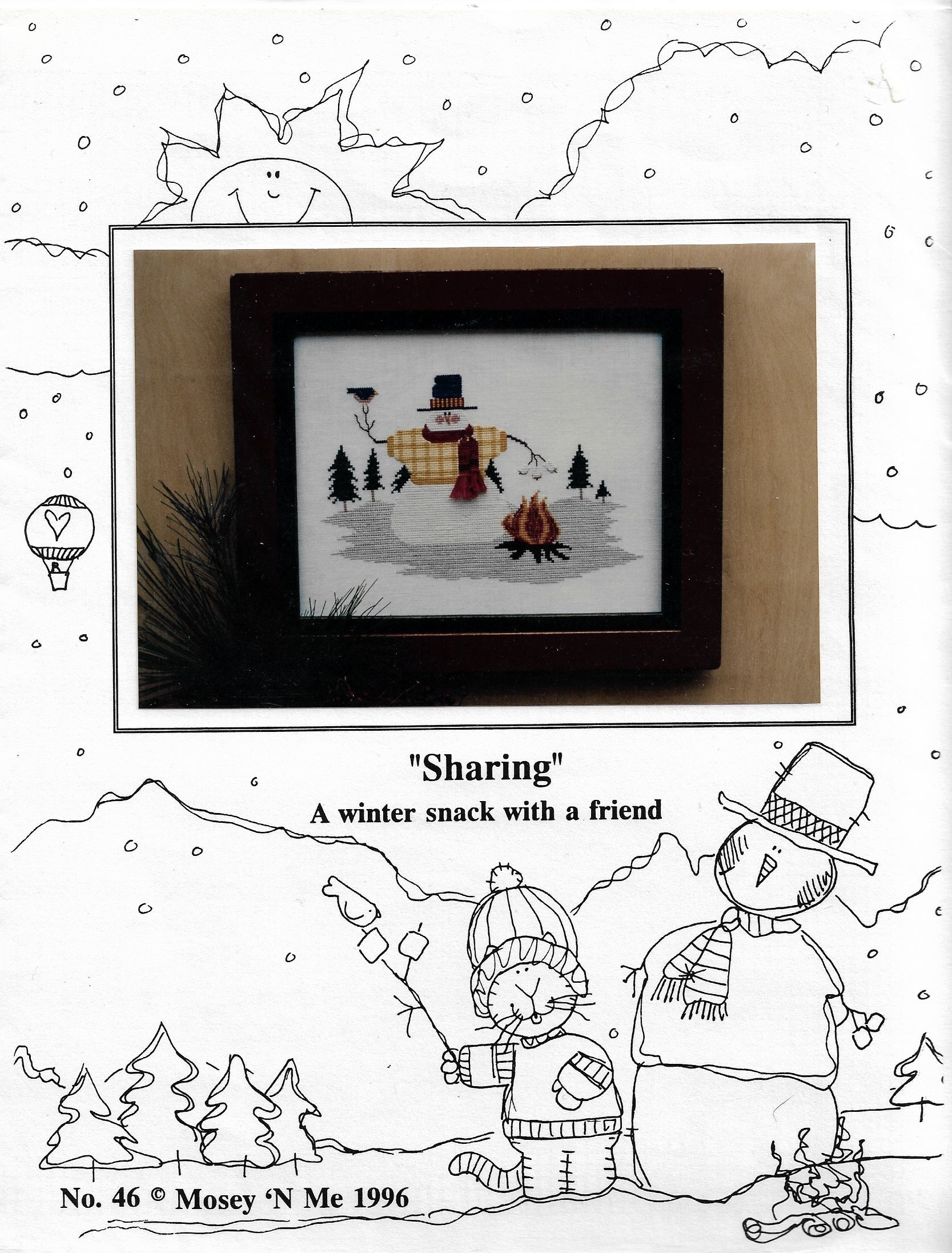 Mosey 'n Me Sharing snowman cross stitch pattern