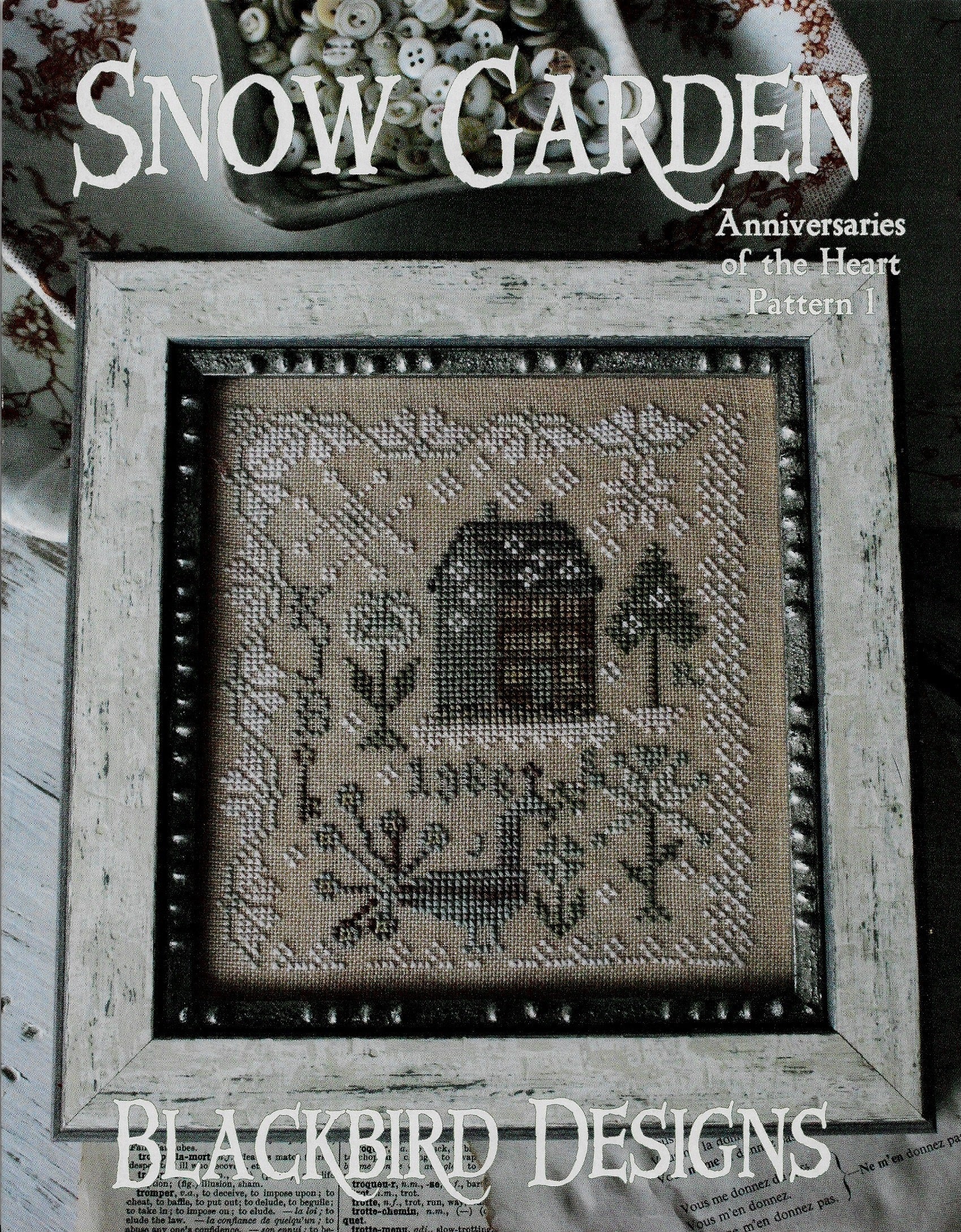 Blackbird Snow Garden sampler cross stitch pattern
