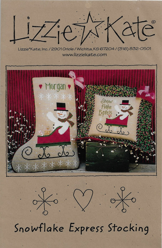 Lizzie Kate Snowflake Express Stocking LK099 Christmas snowman cross stitch pattern