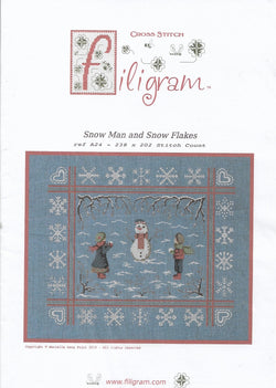 Filigram Snow Man and Snow Flakes christmas cross stitch pattern