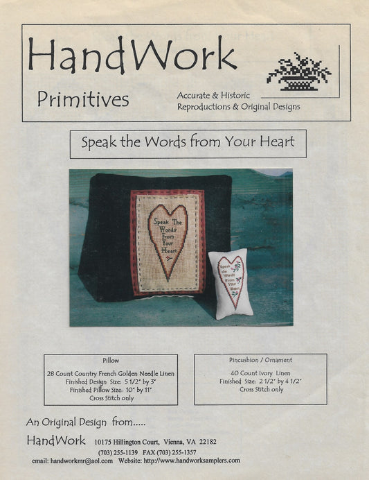 handwork Primitives Speak the Words from Your heart cross stitch pattern