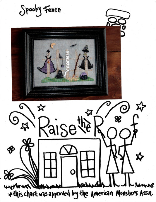Raise the Roof Spooky Fence halloween cross stitch pattern