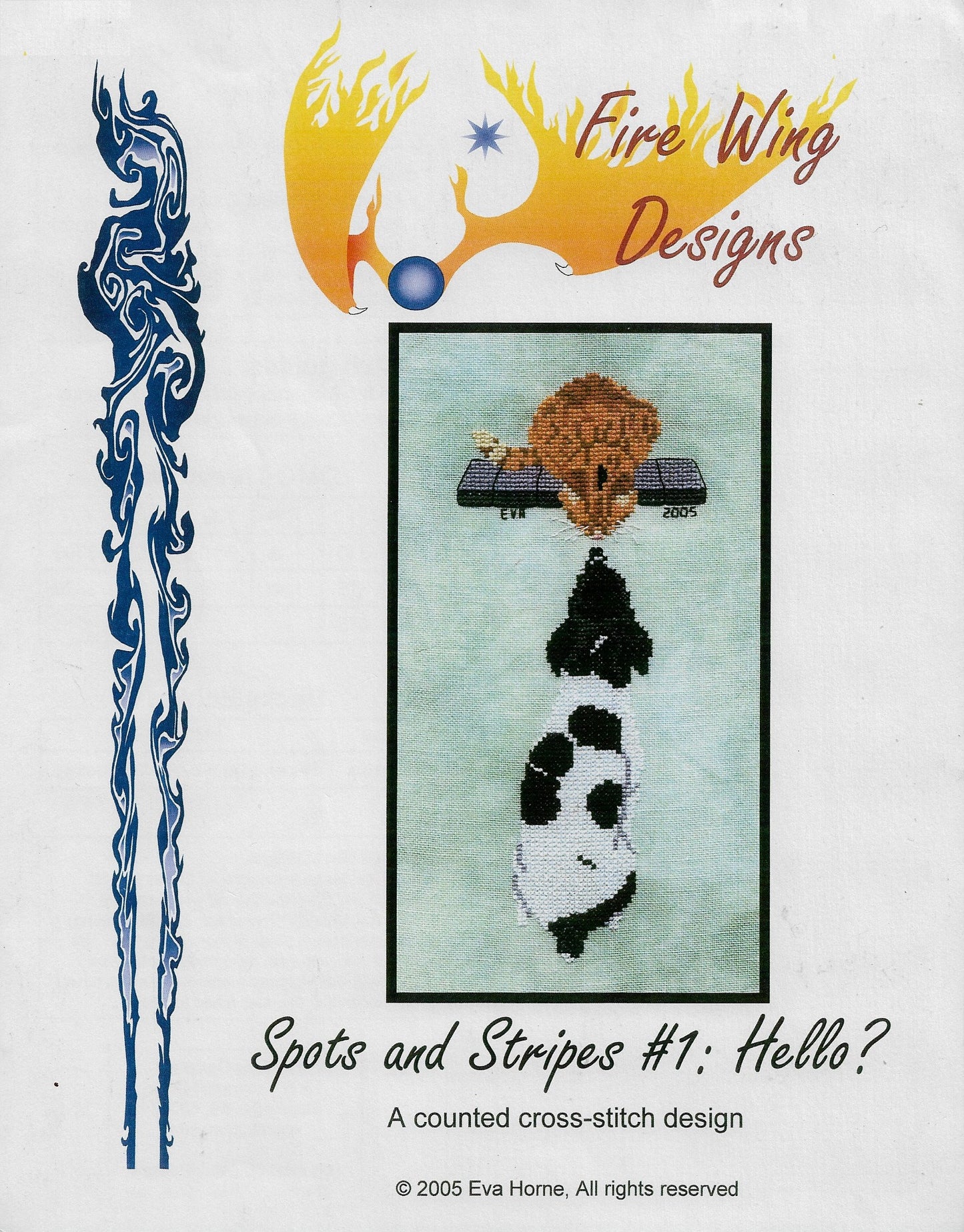 Fire Wing Designs Spots and Stripes #1: Hello? cross stitch pattern