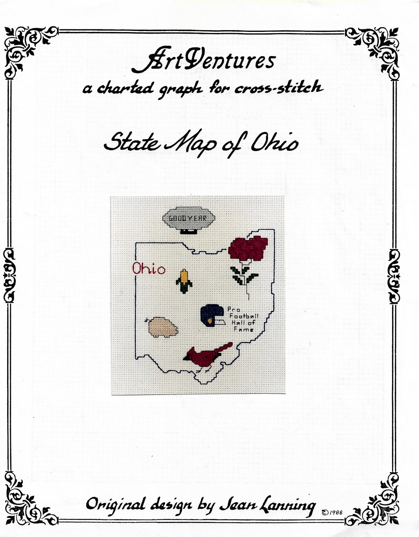 Art Ventures State Map of ohio cross stitch pattern