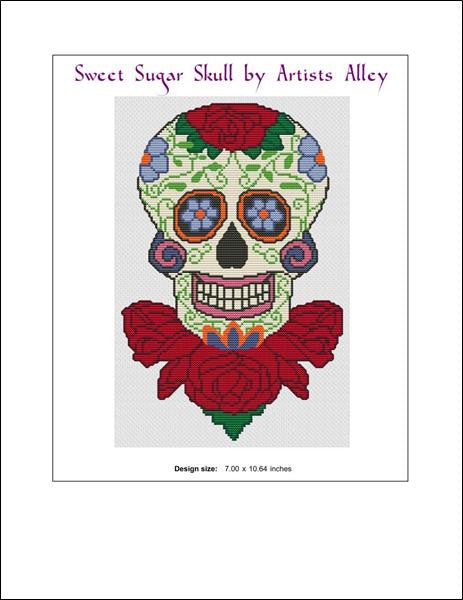 Artists Alley Sugar skull on roses cross stitch pattern